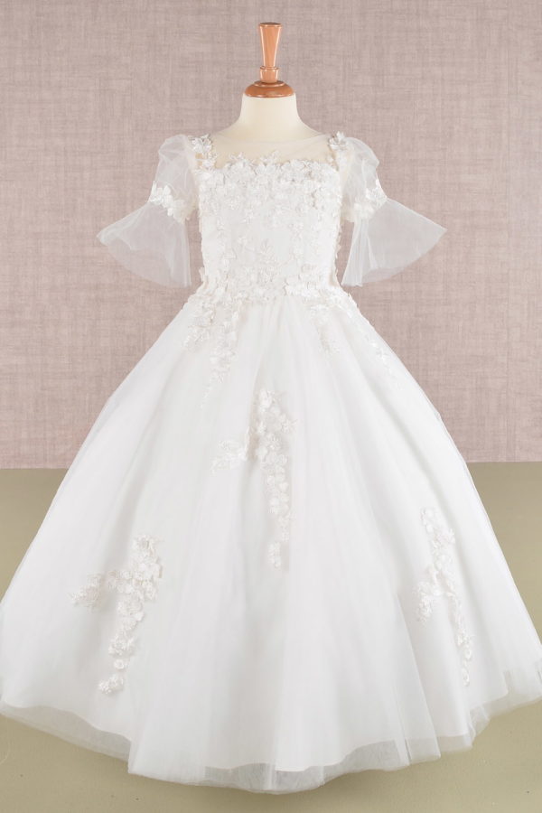 3D Floral Applique Scoop-Neck Kids Dress by Elizabeth K - GK107