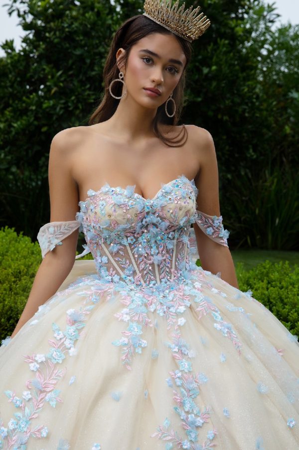 Embellished Glitter Sweetheart Neckline Quinceanera Dress by GLS by Gloria - GL3504