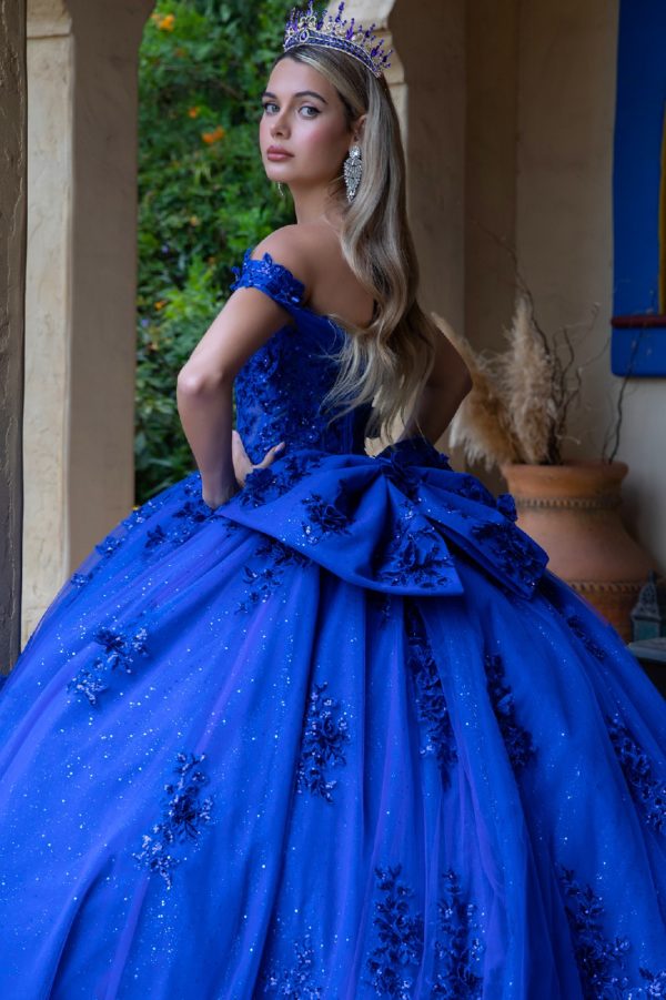 Embroidery Off Shoulder Corset Glitter Quinceanera Dress by GLS by Gloria - GL3521