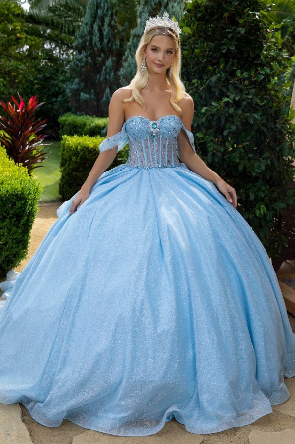 Embellished Glitter Off Shoulder Quinceanera Dress by GLS by Gloria - GL3527