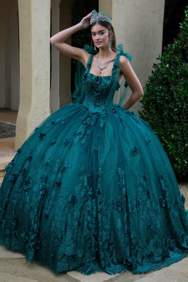 3D Floral Quinceanera Dress Sleeveless Ball Gown by GLS Gloria GL3529 - L / Green 3D Floral Quinceanera Dress Sleeveless Ball Gown by GLS Gloria GL3529 - L / Green