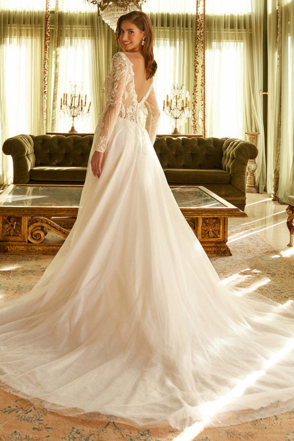 Embellished V-Neckline Long Sleeve Women Bridal Dress by GLS by Gloria - GL3530