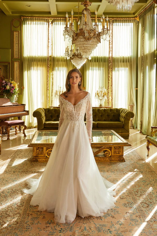 Embellished V-Neckline Long Sleeve Women Bridal Dress by GLS by Gloria - GL3530