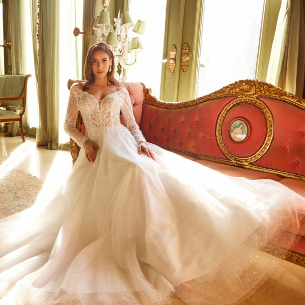 Embellished V-Neckline Long Sleeve Women Bridal Dress by GLS by Gloria - GL3530