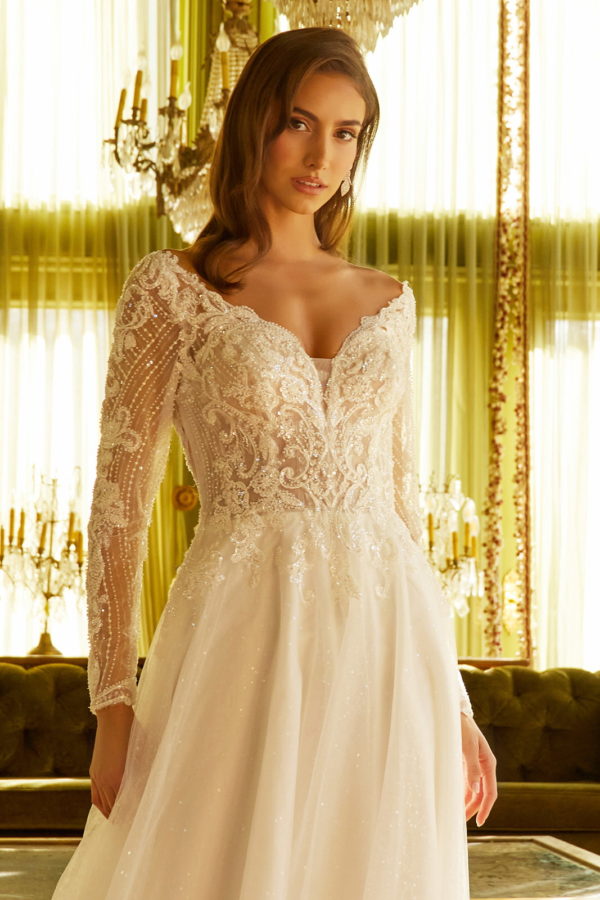 Embellished V-Neckline Long Sleeve Women Bridal Dress by GLS by Gloria - GL3530