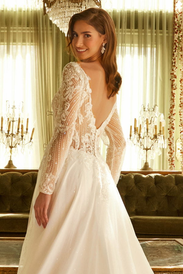 Embellished V-Neckline Long Sleeve Women Bridal Dress by GLS by Gloria - GL3530