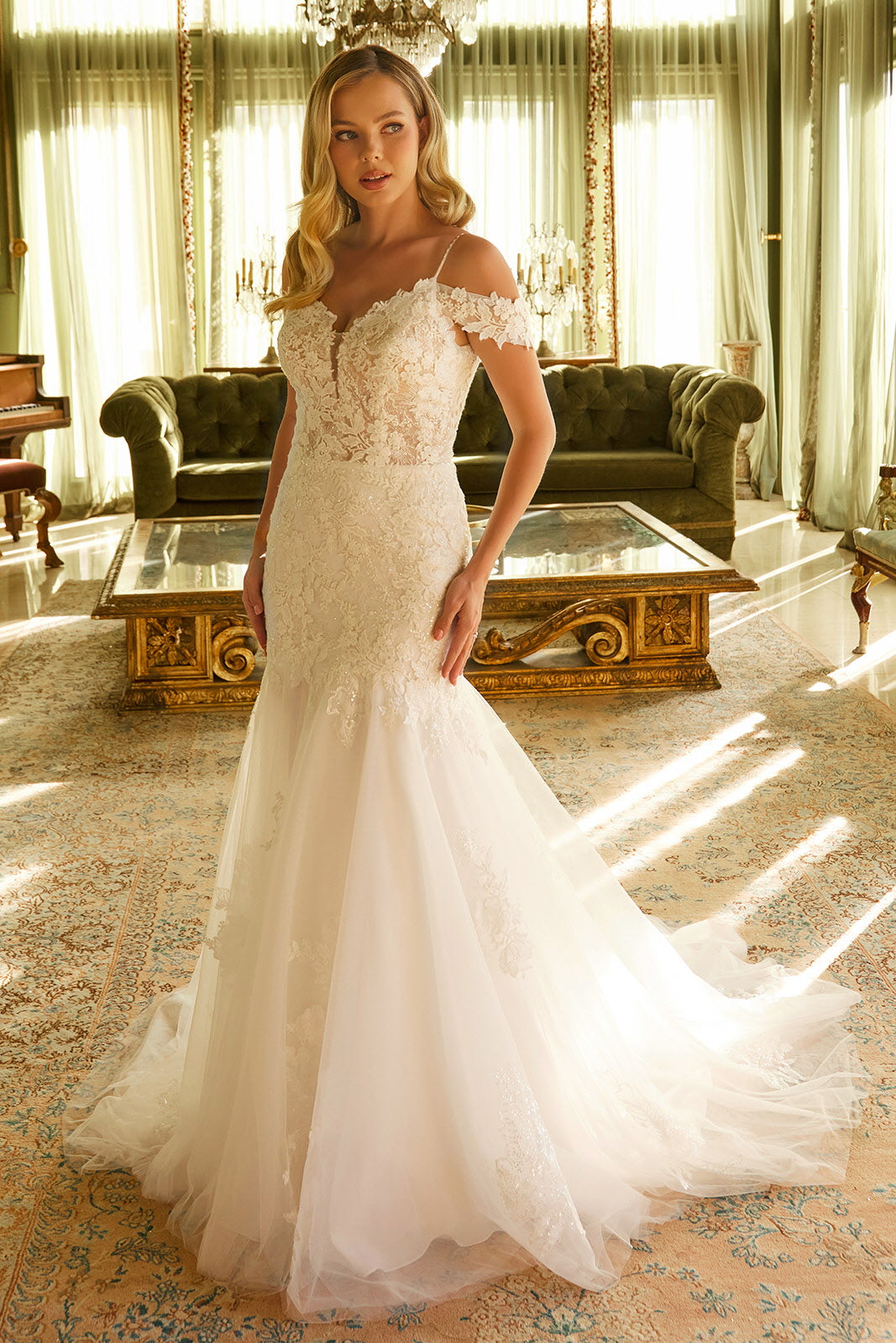 Sequin Off Shoulder Strap Women Bridal Dress by GLS by Gloria - GL3537