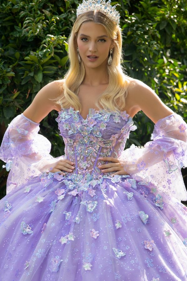 3D Butterfly Sweetheart Neckline Quinceanera Dress by GLS by Gloria - GL3541