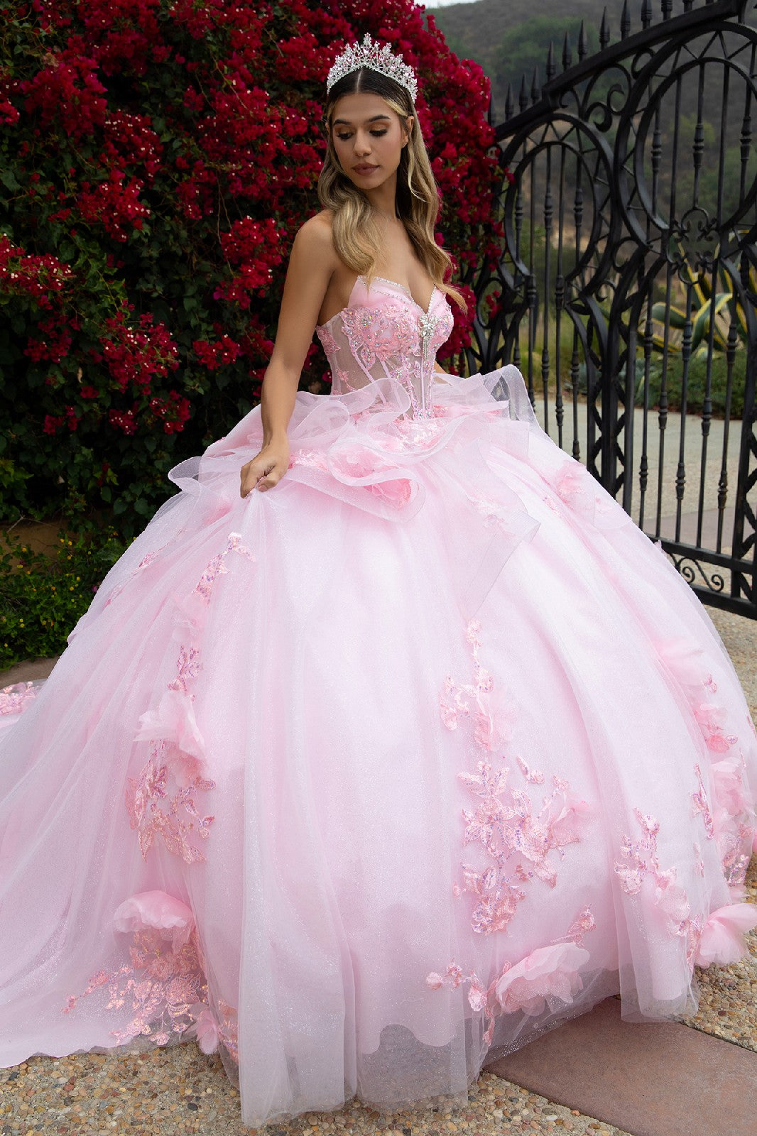 Strapless 3D Flower Applique Quinceanera Dress by GLS by Gloria - GL3549