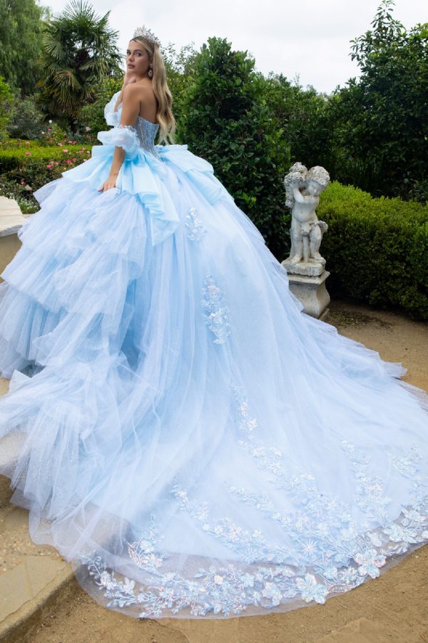 Glitter Puff Sleeve Sweetheart Neckline Quinceanera Dress by GLS by Gloria - GL3551