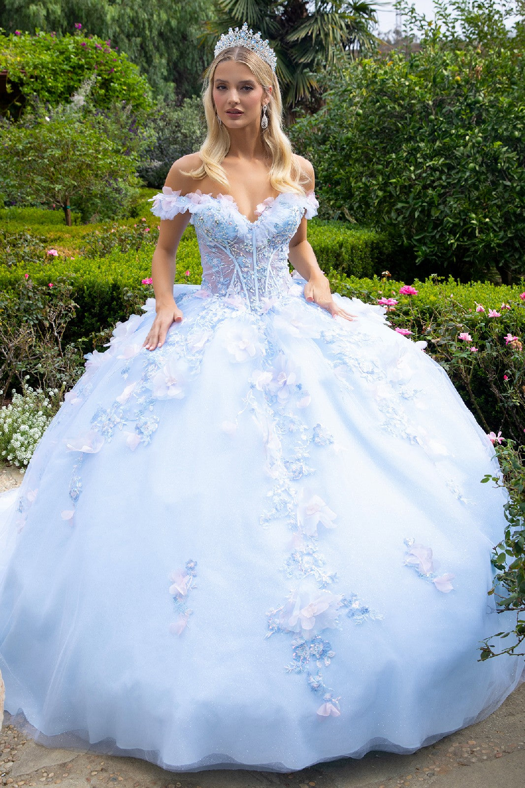 organza quinceanera dresses Organza Ball Gown with a Plunging Scoop Neck Crystal Bodice