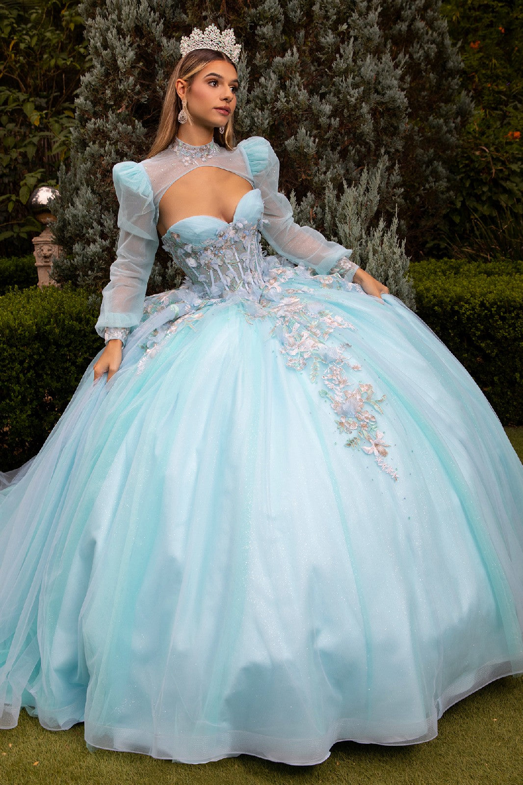 Sweetheart Neckline Long Sleeve Quinceanera Dress by GLS by Gloria - GL3577 3XL / Ice Blue Sweetheart Neckline Long Sleeve Quinceanera Dress by GLS by Gloria - GL3577 3XL / Ice Blue