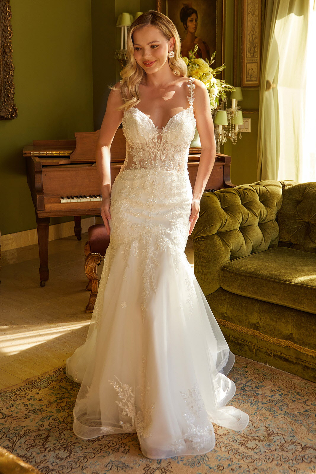 Sequin V-Neckline Tulle Mermaid Women Bridal Dress by GLS by Gloria - GL3601