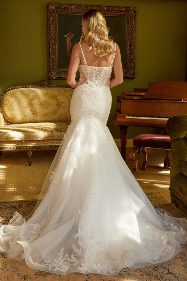 Sequin V-Neckline Tulle Mermaid Women Bridal Dress by GLS by Gloria - GL3601