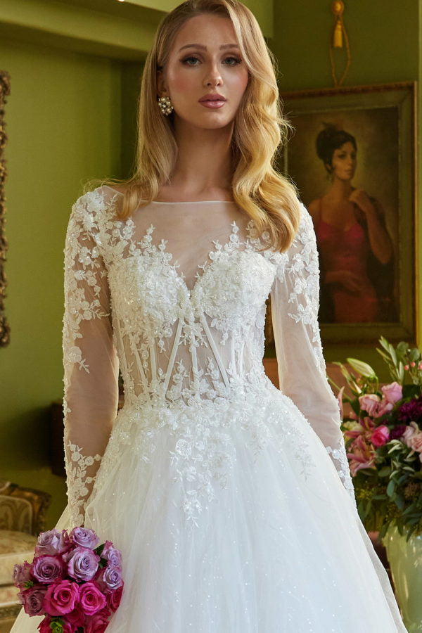 Illusion V-Neckline A-Line Women Bridal Dress by GLS by Gloria - GL3603