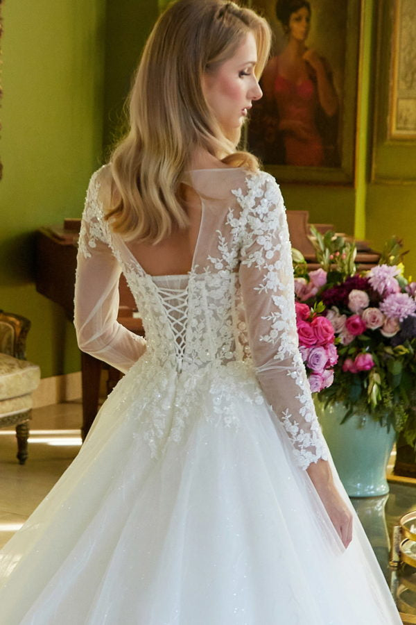 Illusion V-Neckline A-Line Women Bridal Dress by GLS by Gloria - GL3603