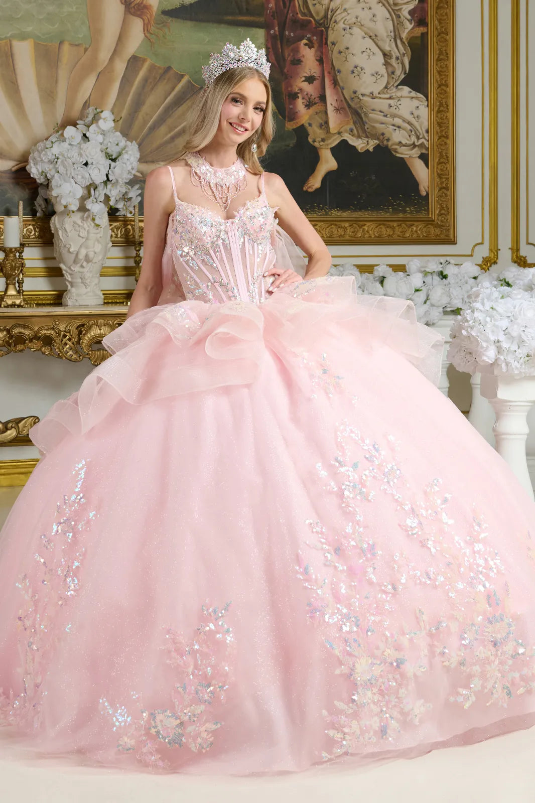 Tulle Spaghetti Strap Sequin Quinceanera Dress by Elizabeth K - GL3645