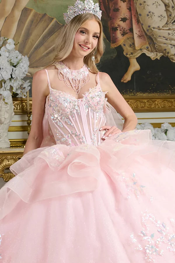 Tulle Spaghetti Strap Sequin Quinceanera Dress by Elizabeth K - GL3645