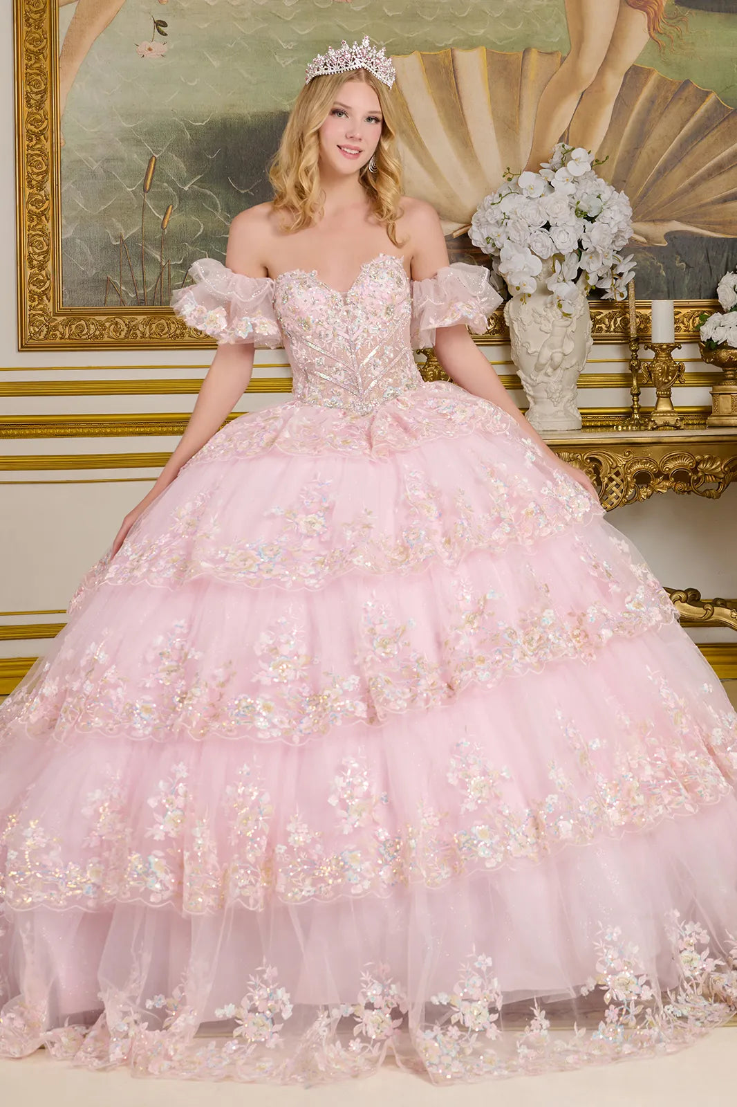 Embroidery Off Shoulder Sequin Quinceanera Dress by Elizabeth K - GL3650