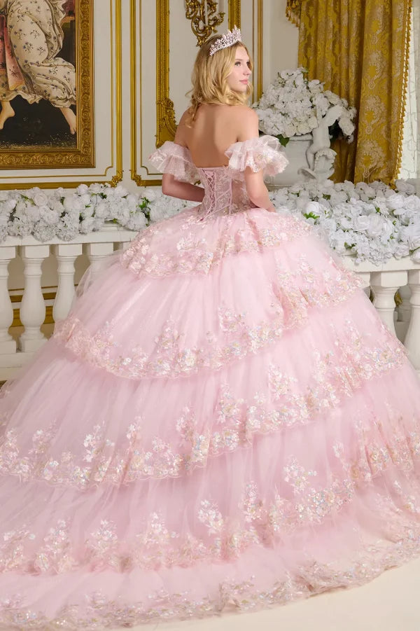 Embroidery Off Shoulder Sequin Quinceanera Dress by Elizabeth K - GL3650