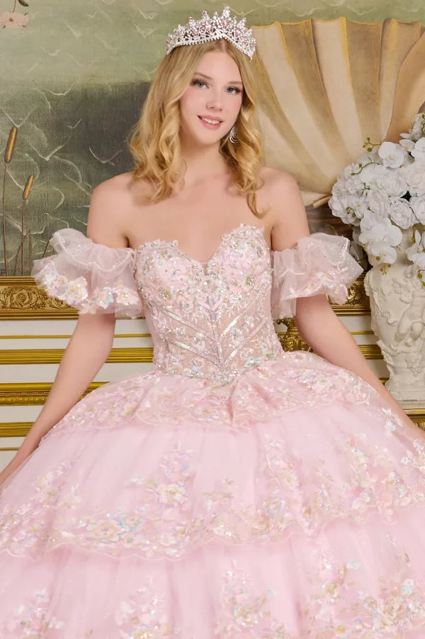 Embroidery Off Shoulder Sequin Quinceanera Dress by Elizabeth K - GL3650