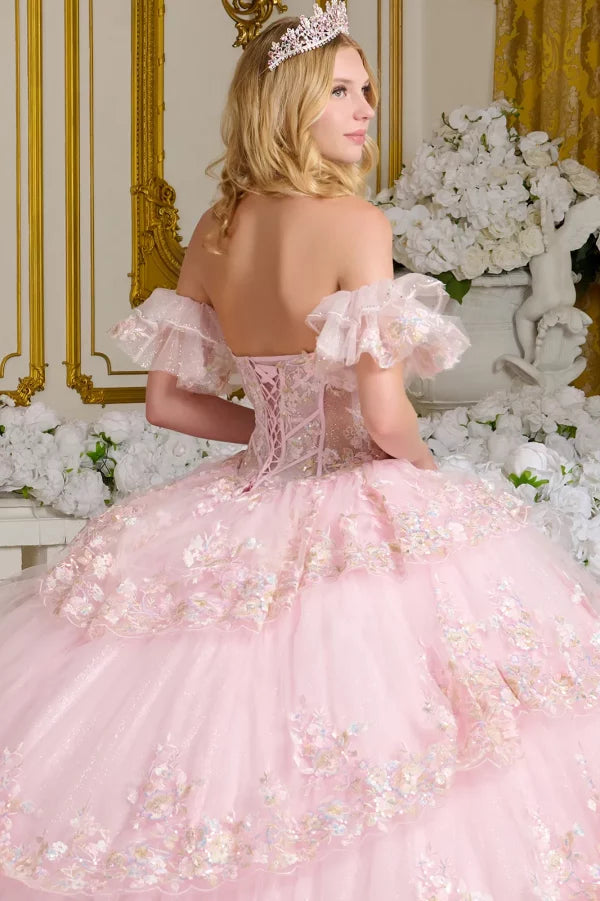 Embroidery Off Shoulder Sequin Quinceanera Dress by Elizabeth K - GL3650