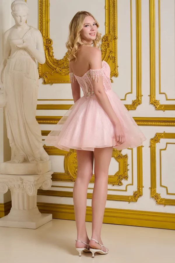 Elizabeth K - GS3634 - Tulle V-Neckline Sequin Cocktail Dress - Short