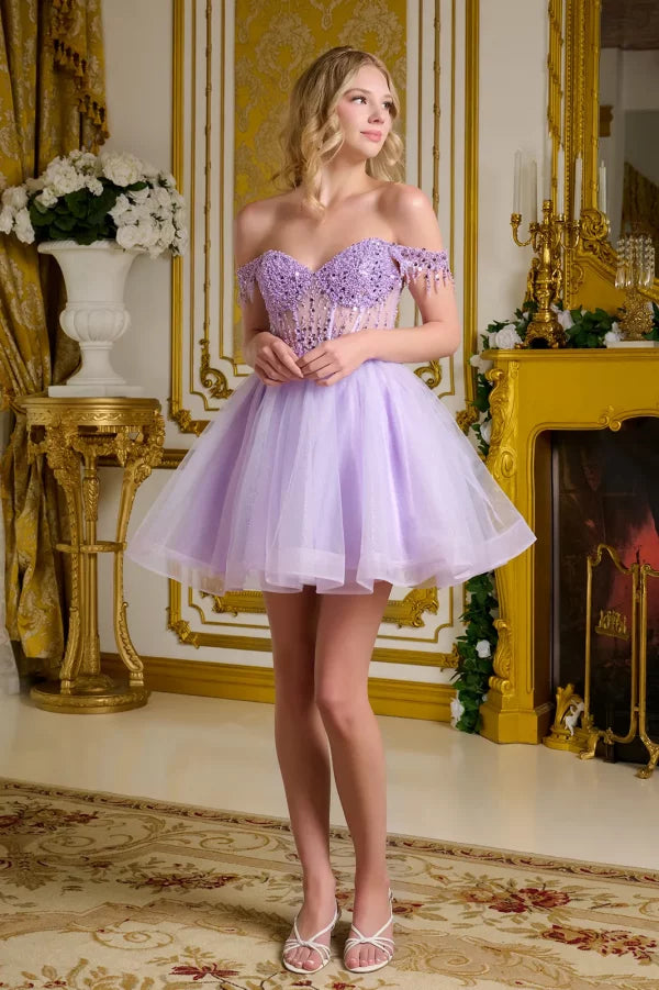 Elizabeth K - GS3634 - Tulle V-Neckline Sequin Cocktail Dress - Short