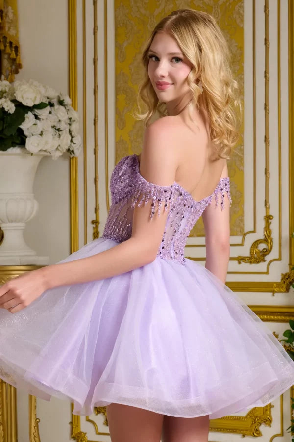 Elizabeth K - GS3634 - Tulle V-Neckline Sequin Cocktail Dress - Short