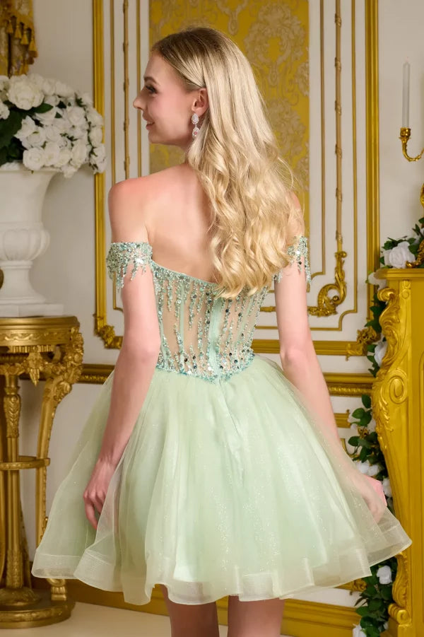 Elizabeth K - GS3634 - Tulle V-Neckline Sequin Cocktail Dress - Short