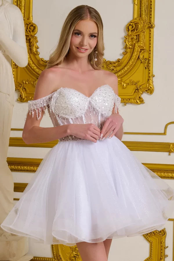 Elizabeth K - GS3634 - Tulle V-Neckline Sequin Cocktail Dress - Short