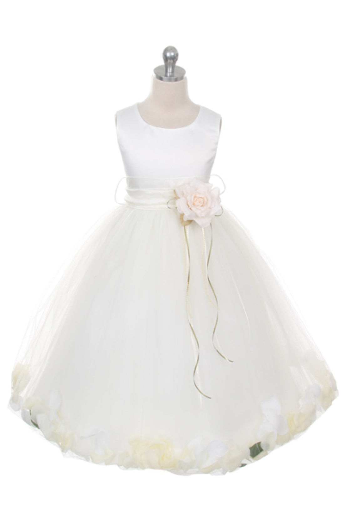 White Satin Flower Petal Flower Girl Dress by AS160B+ Kids Dream - Girl Formal Dresses