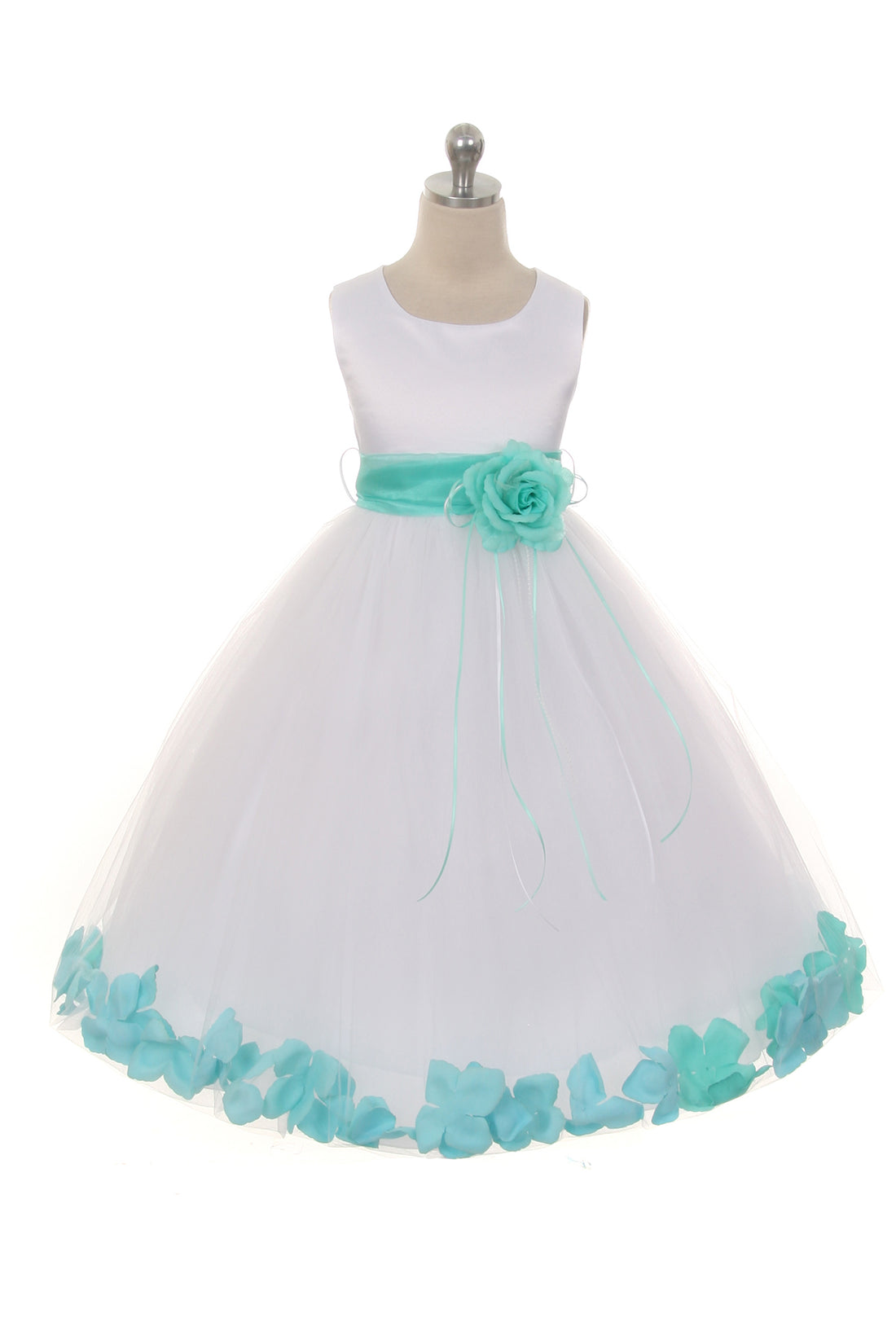 White Satin Flower Petal Flower Girl Dress by AS160B+ Kids Dream - Girl Formal Dresses