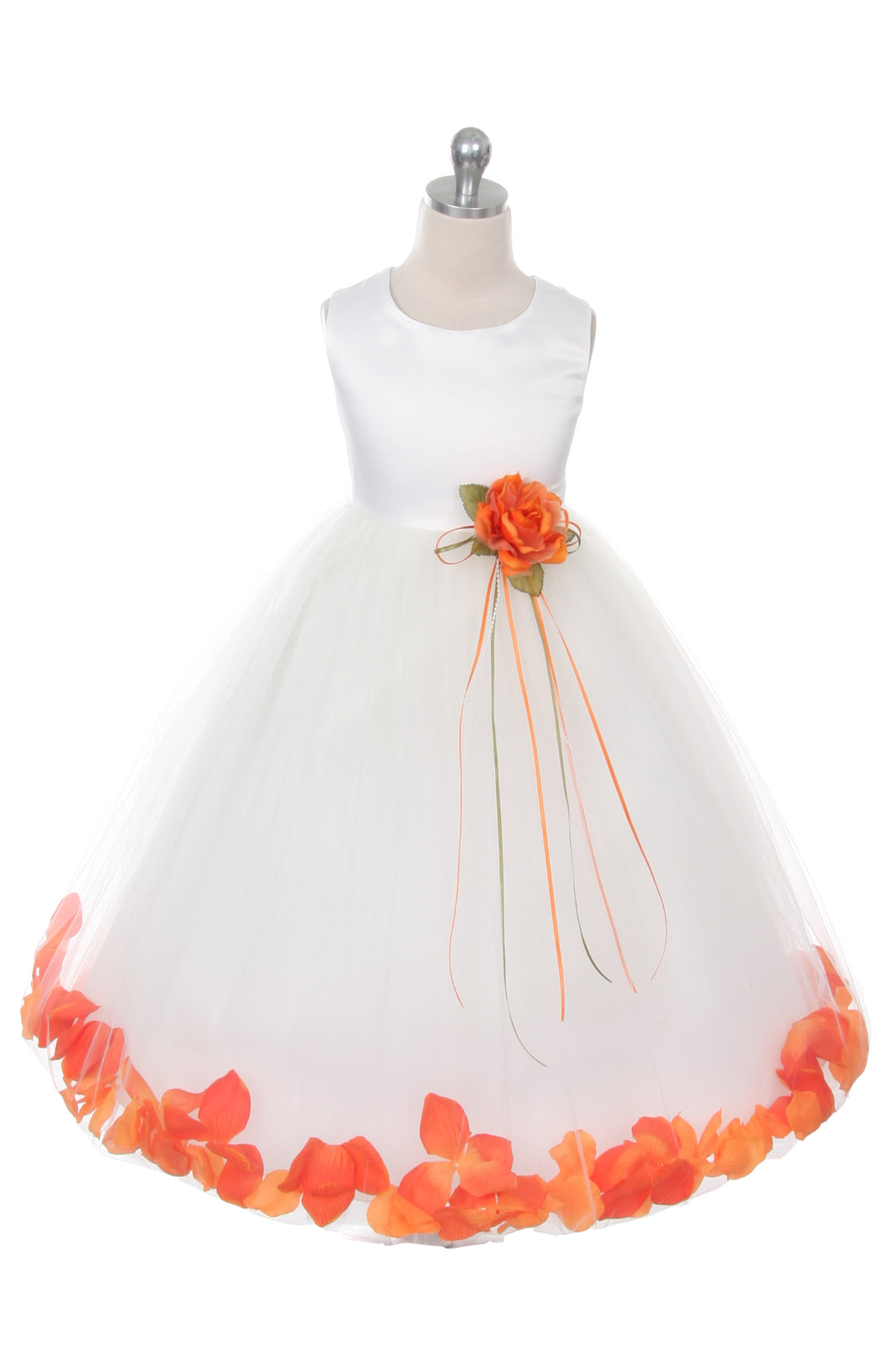 White Satin Flower Petal Flower Girl Dress by AS160B+ Kids Dream - Girl Formal Dresses