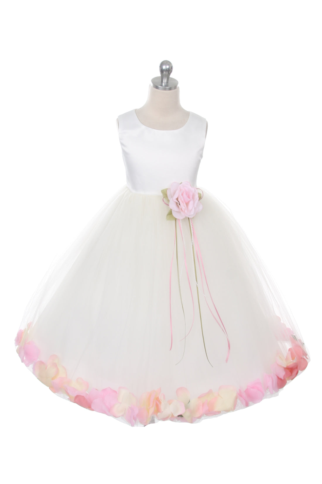White Satin Flower Petal Flower Girl Dress by AS160B+ Kids Dream - Girl Formal Dresses