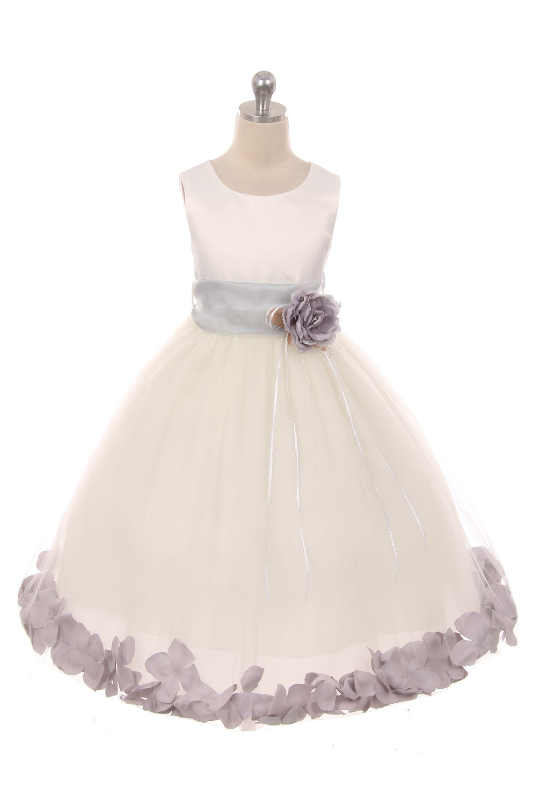 White Satin Flower Petal Flower Girl Dress by AS160B+ Kids Dream - Girl Formal Dresses