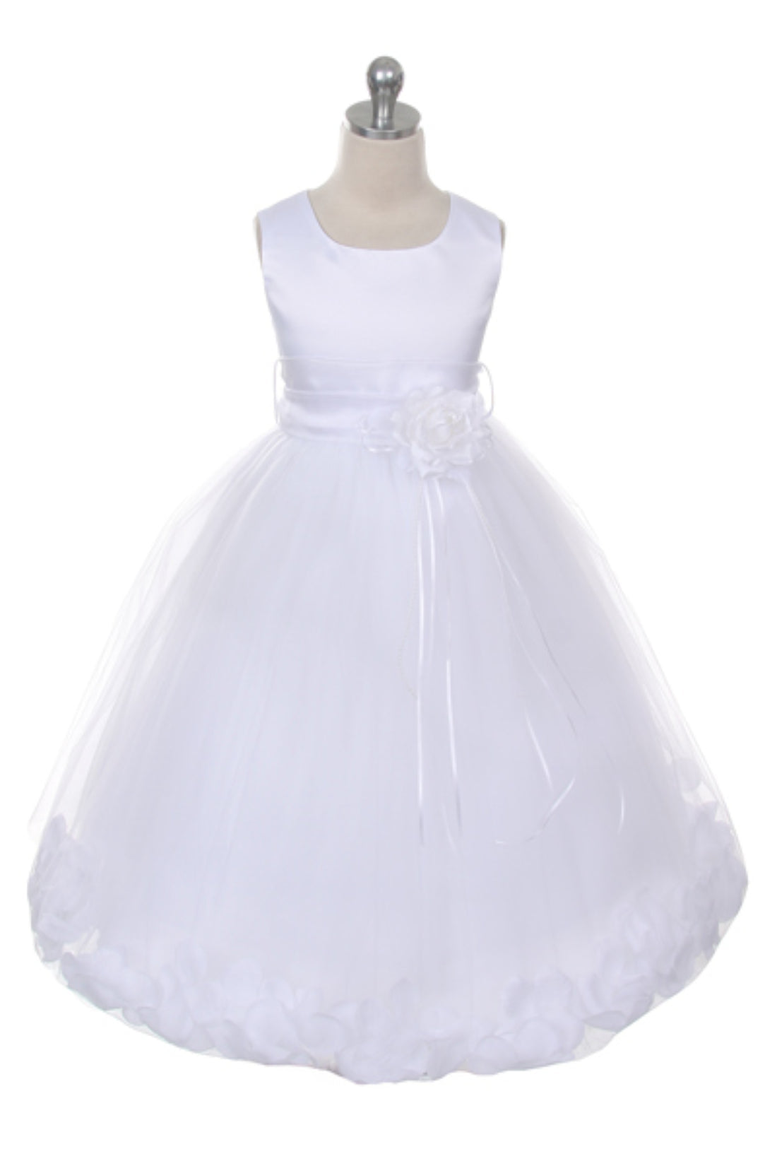 White Satin Flower Petal Flower Girl Dress by AS160B+ Kids Dream - Girl Formal Dresses