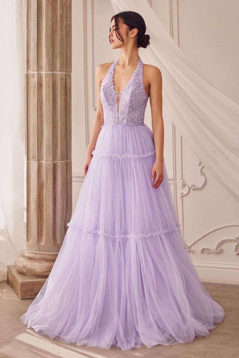 Long A-Line Halter Prom Dress with Lace Greenery / 10 Long A-Line Halter Prom Dress with Lace Greenery / 10