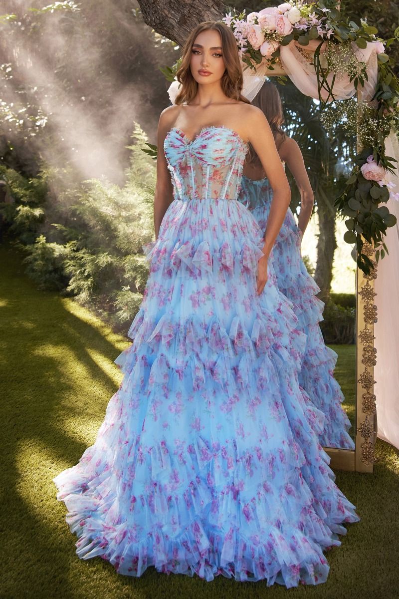 Floral Strapless A-Line Formal Evening Gown by Andrea & Leo Couture - A1334 - Special Occasion/Curves