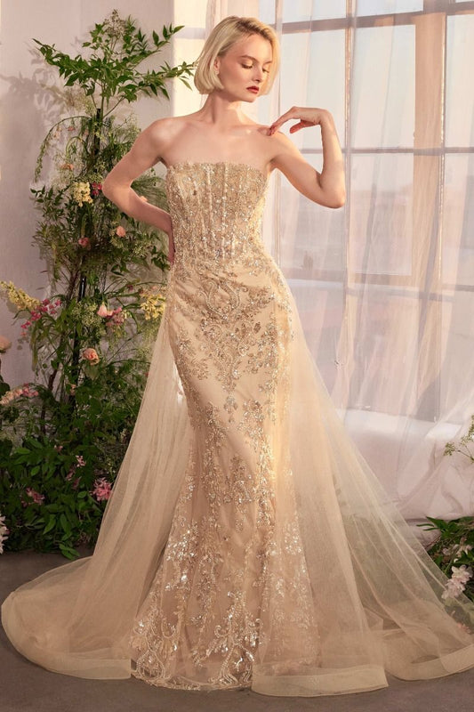 Glitter Strapless Tulle Overskirt Gown by Andrea and Leo A1365 - Special Occasion/Curves