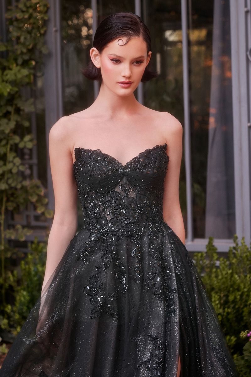 Strapless Layered Tulle Leg Slit Gown by Andrea and Leo A1378 - Special Occasion/Curves