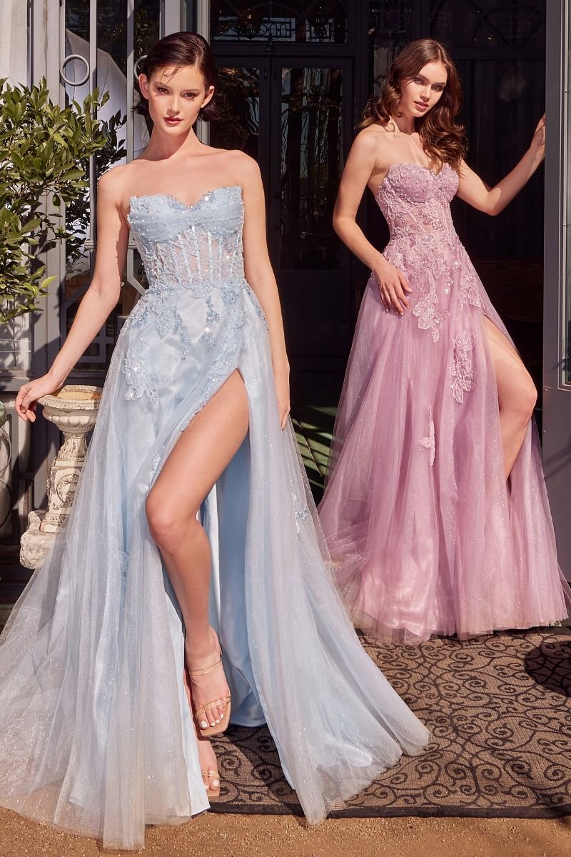 Strapless Layered Tulle Leg Slit Gown by Andrea and Leo A1378 - Special Occasion/Curves