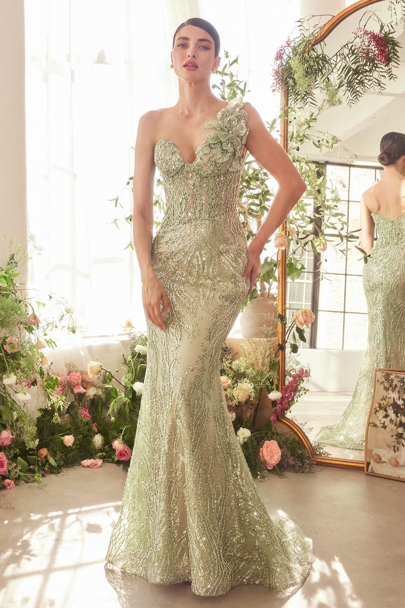 beaded one shoulder wedding dress Beaded One Shoulder Chiffon A-Line Wedding Dress Model 93854