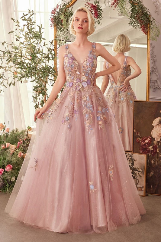 Floral Applique A-Line Layered Tulle Gown by Andrea and Leo A1394 - Special Occasion/Curves
