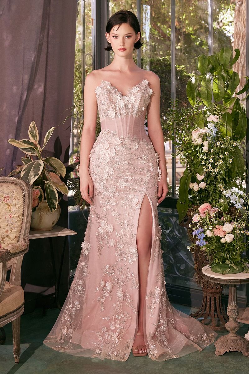Strapless Sheer Pleated Corset Gown by Andrea and Leo A1396 - Special Occasion