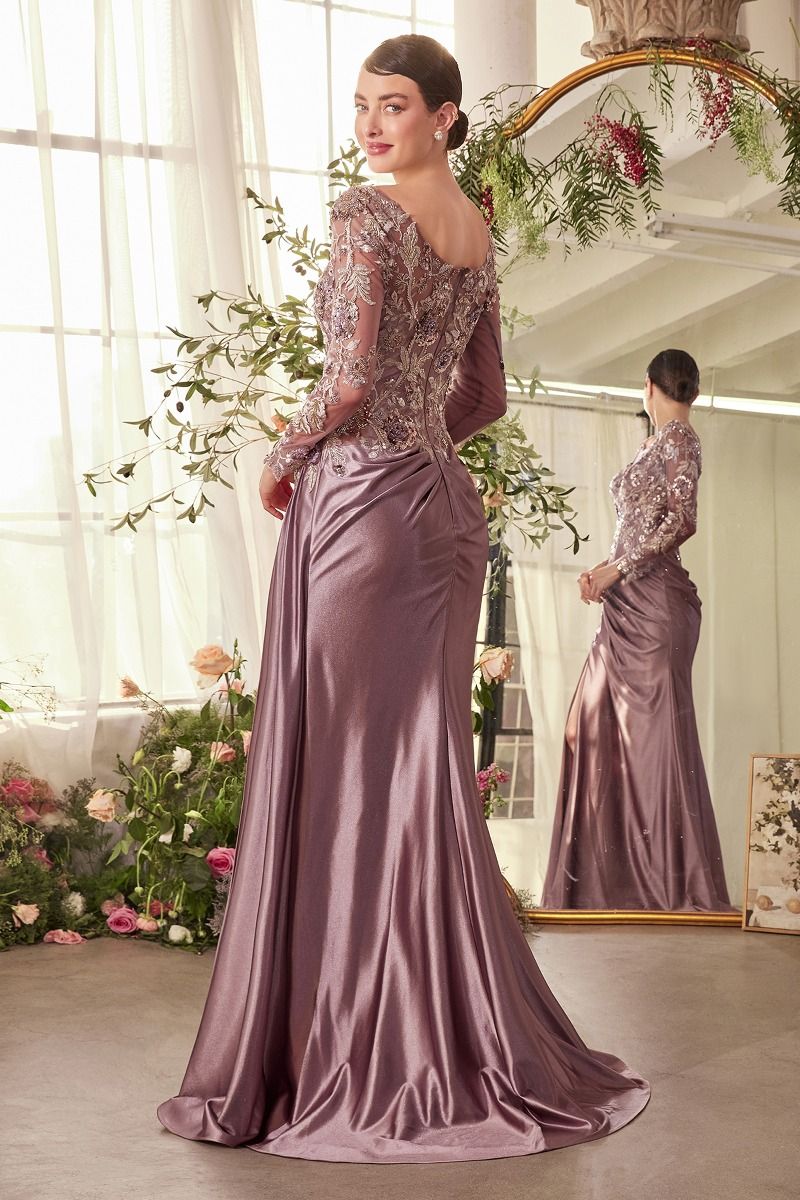 Sequin Illusion Neckline Leg Slit Gown by Andrea and Leo A1403 - Special Occasion/Curves