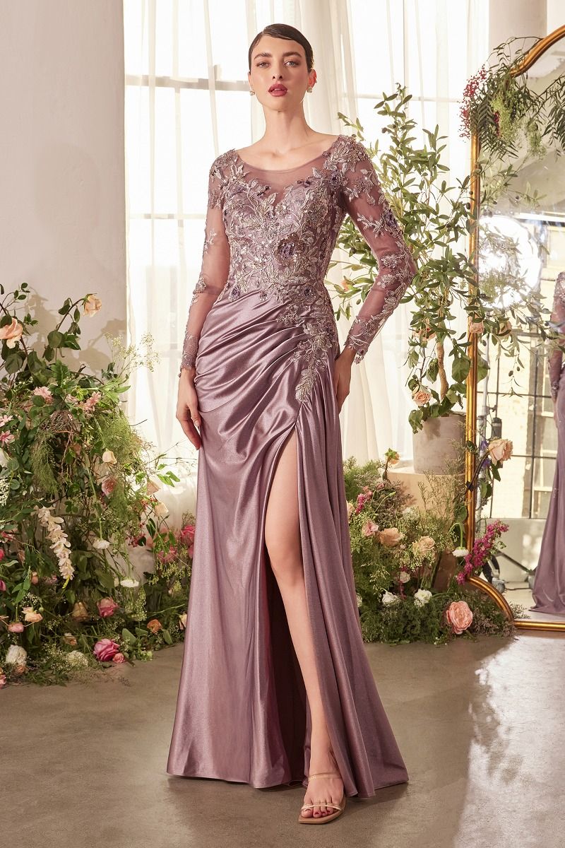 Sequin Illusion Neckline Leg Slit Gown by Andrea and Leo A1403 - Special Occasion/Curves