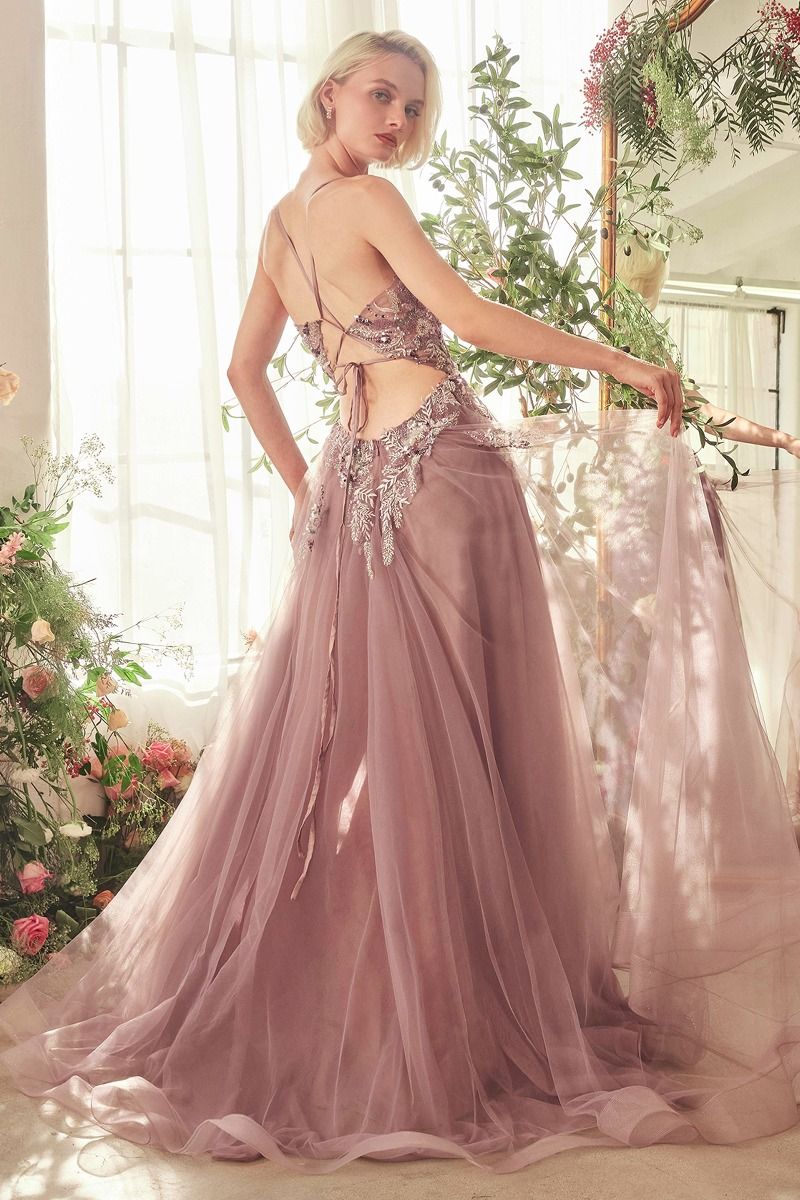 Lace Applique V-Neckline Gown by Andrea and Leo A1419 - Special Occasion