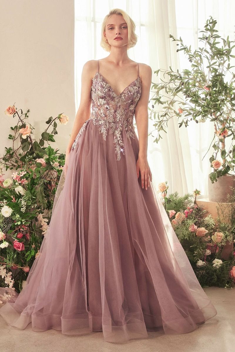 Lace Applique V-Neckline Gown by Andrea and Leo A1419 - Special Occasion