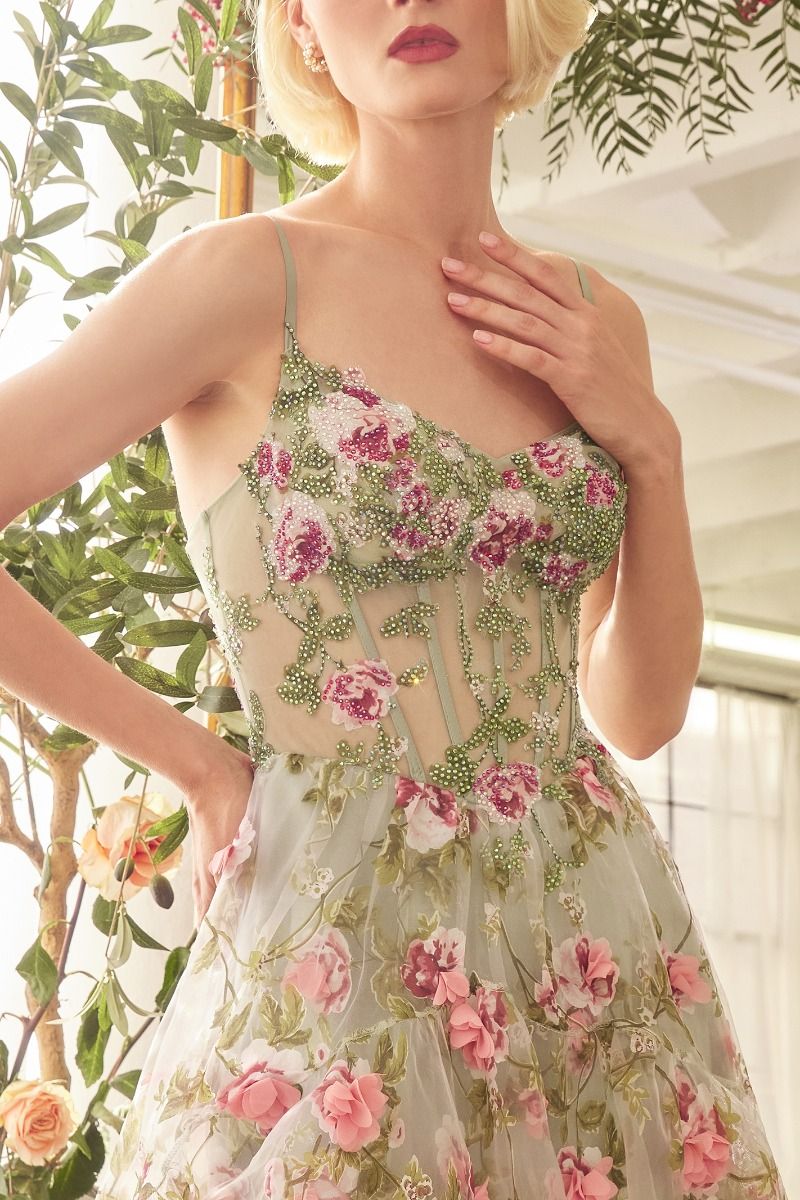 Floral Print Layered A-Line Gown by Andrea and Leo A1420 - Special Occasion